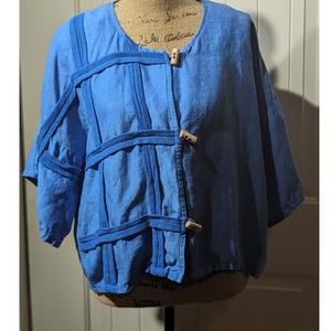 Zebra Made in Germany Lagenlook Bright Blue Toggle Closure Jacket Womens Sz 2X